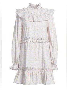 Ganni Ruffle Floral-Print Mini Dress 100% Cotton size 42  US L NWT
